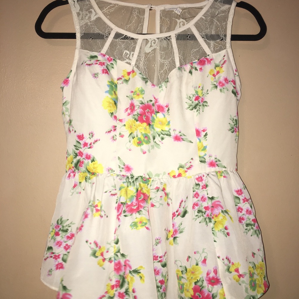 Lace and Floral Peplum Shirt